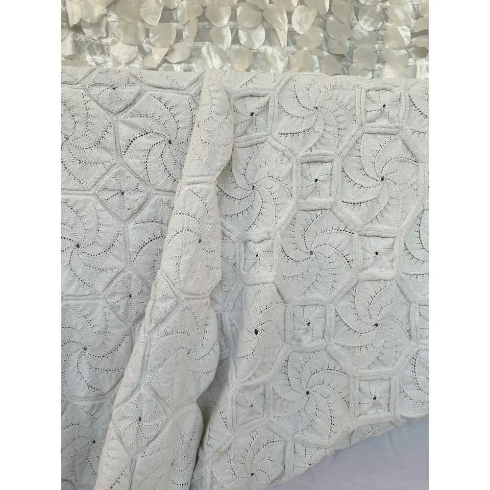Handmade Knit Cream 100% COTTON blanket Coastal Textured Boho Pinwheel